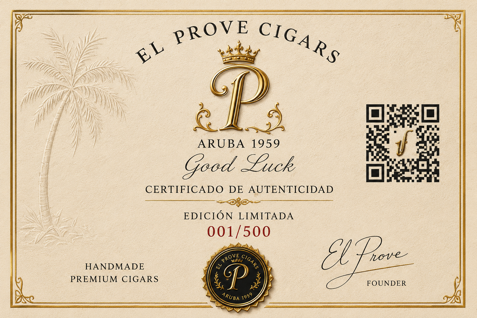 El Prove Cigars certificate of authenticity